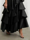Nukty Women's High Waist Layered Ruffle Maxi Cake Skirt Elegant Party Wedding Guest Y2K Solid Vintage Black Solid A Line Skirts