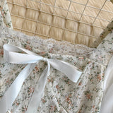 Nukty Ins Fashion Floral Print Mesh Patchwork Blouses Shirts Autumn Women Vintage Bandage Slim Waist Gothic Lace Tops Blusas