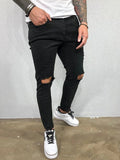 Nukty Distressed Knee Holes Elastic Skinny Jeans Men Ripped Biker Denim Pants Solid Washed Streetwear Black Pantalones Hombre Joggers