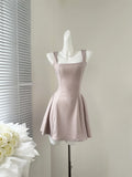 Nukty Elegant Korean Fashion Summer Evening Party Red U-neck Sling Dress Lady Casual High Waist Sleeveless Strap Mini Dress for Women