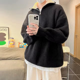 Nukty FALL OUTFITS MEN Autumn Men's Half Zipper Knitted Pullover Sweater Y2K Vintage Casual Knitwear New Stand-up Collar Loose jersey hombre