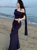 Nukty Elegant Solid Skirt Suits New Fashion Diagonal Collar Short Top + Slim Waist Long Skirt Womens Two Pieces Set Female Clothing