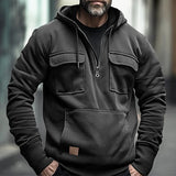 Nukty Half Zipper Men's Hoodies Solid Warm Fleece Sweatshirts Multi Pockets Male Hooded Jackets Thick Outdoor Polar