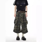 Nukty Vintage Camouflage Work Jeans Men's Loose Fit Summer 2024 Trendy Straight Leg Wide Leg Seven Point Pants Casual Streetwear
