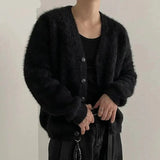 Nukty Men Sweaters Solid Color Plush V Neck Long Sleeve Casual Cardigan Men Streetwear Fashion Leisure Knitted Outerwear