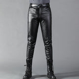 Nukty Men's Leather Pants Skinny Fit Elastic Fashion PU Leather Biker's Trousers Nightclub Party & Dance Pants Thin