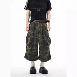 Nukty Vintage Camouflage Work Jeans Men's Loose Fit Summer 2024 Trendy Straight Leg Wide Leg Seven Point Pants Casual Streetwear