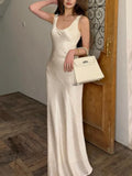Nukty New Satin Solid Elegant Chic Mermaid Dresses Spring SummerSleeveless Bodycon Slim Wasit Evening Wedding  Party Woman Dress