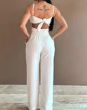 Nukty 2024 Summer Woman Long Jumpsuits Elegant Sexy Floral Pattern Shirred Hollow Out Jumpsuit New Fashion Casual One Pieces
