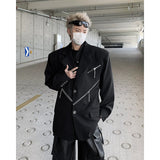 Nukty Oversized Black Blazer Men High-end Fashion Leisure Suit Jackets Multi-zippers Male Streetwear Casual Korean All-match Suit