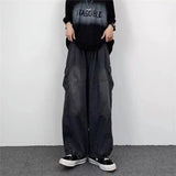 Nukty Spring And Autumn Vintage Wide Leg Big Pocket Overalls Men Y2K Neutral Loose Straight Leg Casual High Street Hip Hop Jeans