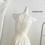 Nukty Summer Vintage Casual Fashion Elegant Sleeveless Long Dress Women V-Neck Corset Plain Folds A-Line Clothes Evening Dresses