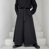 Nukty Chinese Style Men Trousers Dark Style Irregular Wide Leg Men Pants Lace Up Hanfu Tang Trousers Harajuku Kimono Samurai Pants
