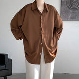 Nukty Korean Fashion Ice Silk Shirts for Men Spring Summer Solid Color Long Sleeve Casual Loose Comfortable Button Up Shirt 5XL-M