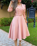 Nukty Puff Sleeve Double Breasted Belted Blazer Dress dresses for women elegant high quality A Line Midi Plain