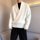 Nukty  Mens Sweaters Autumn Winter Fashion Big V-neck Personality Knitted Sweater Men's Casual Loose Pullovers Sweaters Male Coat