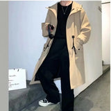 Nukty Spring Autumn Army Green Windbreaker Fashion Men Mid-length Casual Hooded Coat Men Daily High Street Overcoat Male Clothes