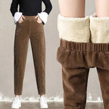 Nukty Plush Thick Casual Pants Women's Corduroy Warm Pants Autumn Winter Leggings High Waist Harem Pants Trousers Women Брюкиженские