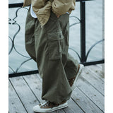 Nukty Multi-Pocket Cargo Pants Men's Casual Solid Colour Straight Pants Baggy Wide-leg Cropped Pants Men Ankle-length Pants