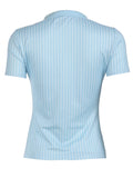 Nukty  Blue Stripe Short Sleeve Shirts For Women Button Up Turn Down Collar Slim Simple Casual Preppy Tops Basic Summer Tees