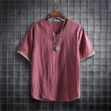 Nukty japan fashion street Summer Men Cotton Linen Tshirts Solid Color Korean Fashion Men Short Sleeve Short Sleeve Tshirt Mens Clothing Plus Size 5Xl