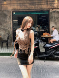 Nukty 2000s Vintage Leopard Vest Women Casual Y2k Crop Tops Sexy Female Outwear Summer Korean Fashion Elegant Tank Tops Blouse Shirt