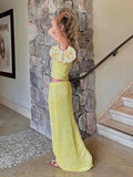 Nukty Sexy Transparent Sleeveless Shiny Camisole Tank Top Long Dress Two Piece Set 2025 Fashion Elastic Waist Wrap Hip Knitted Set K68