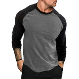 Nukty New Casual Fashion Long Sleeves T Shirt Men Spring Autumn Patchwork Gym Clothing Fitness T-shirt Sports Raglan Sleeves Tshirt