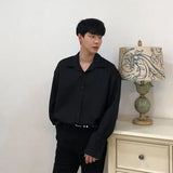 Nukty Double Collar Long Sleeve Shirt Men White Shirt Vintage Wine Red Shirts Men Korean Comfortable Blouse Casual Loose Lapel Shirt