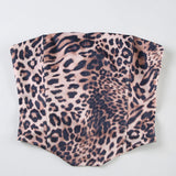 Nukty Grunge y2k Leopard Print Corset Top Women Sexy Skinny Strapless Tube Tops Vintage 2000s Bandage Backless Mini Vest Summer