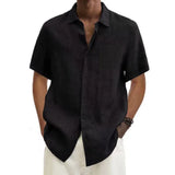 Nukty men Cotton Linen Hot Sale Men's Short-Sleeved Shirts Summer Solid Color Turn-down collar Casual Beach Style Plus Size tops