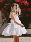 Nukty Sexy Backless Lace-up Sling Dress Women Fashion Layer Ruffles Loose Hem Short Dresses Vocation Beach Party Streetwear