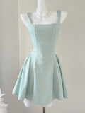Nukty Elegant France Princess Party Evening Short Dresses Summer Plain Corset Sweet Tutu Dress Wide Straps Women Clothes New