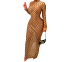 Nukty Turtleneck Skinny Women Dresses Sexy Skirt Long Sleeve Bodycon Sexy Streetwear Party Club Hollow out Long Dress