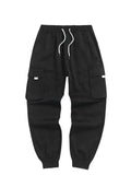 Nukty Men's Cargo Pant Solid Mid-waist Elastic Tooling Trousers Techwear Sweatpants with Flap Pocket Drawstring Beam Feet Pants