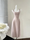 Nukty Elegant Korean Fashion Summer Evening Party Red U-neck Sling Dress Lady Casual High Waist Sleeveless Strap Mini Dress for Women