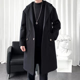 Nukty Streetwear Men's Trench Coat Autumn Winter New Casual Long Windbreaker Jacket Male Solid Color Single Breasted Outwear Overcoats
