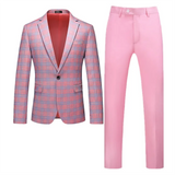 Nukty New Arrival Pink Plaid Costume Homme Men Suits Slim Fit Tuxedo Wedding Groom Terno Masculino Blazer