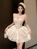 Nukty Y2K Sweet Lace Mini Dress Sexy Spaghetti Straps Lace-up A-Line Princess Birthday Party Dresses Female Prom Short Vestidos Mujer