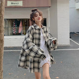 Nukty Grunge Oversized Checkered Shirt for Women Long Sleeve Collared Button Up Shirt Jacket Ladies Outfit