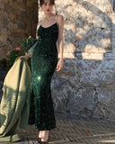 Nukty Women Sexy Sequin Strap Dresses Spring Summer Elegant Vintage Party Club Dress Korean Fashion One Piece Clothes