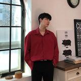 Nukty Double Collar Long Sleeve Shirt Men White Shirt Vintage Wine Red Shirts Men Korean Comfortable Blouse Casual Loose Lapel Shirt
