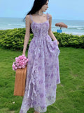 Nukty Summer Floral Print Womens Dresses French Vintage Sleeveless Ruffles Birthday Party Dress Slim Waist A-line Vestidos Female Robe