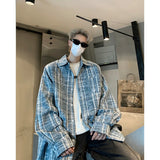 Nukty Autumn Fashion Men Women Plaid Shirts Oversize Button Up Long Sleeve Tops Korean Loose Casual Outwear Couples Shirt Pink/Blue