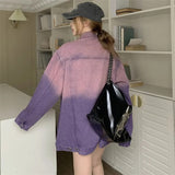 Nukty Purple Ombre Denim Jacket for Women Oversized Jean Jacket Y2K Grunge Autumn Winter