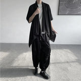 Nukty Summer Japanese Darkness shirt Man Cardigan Harajuku Woman Black Coat Cloak Beach Shirt Obi Streetwear Loose Thin Outer