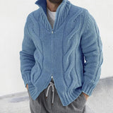 Fashion Slim Knitted Sweatercoat Men Casual Zip-up Turtleneck Knit Cardigans Autumn Winter Vintage Twist Jacquard Mens Sweaters