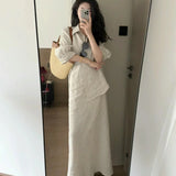 Nukty Casual Set for Women Simple Collar Loose Long Sleeve Shirt Versatile Half length Long Skirt Two Piece Set