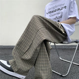 Nukty Summer/Autumn Plaid Pants Men Loose Casual Straight Trousers for Male/Female Harajuku Hip-hop Streetwear Wide-leg Mopping Pants