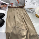Nukty Autumn High Waist Belt Wide Leg Trousers Women Korean Solid Office Suit Pants Lady Casual Pants Harajuku Baggy Straight Pants